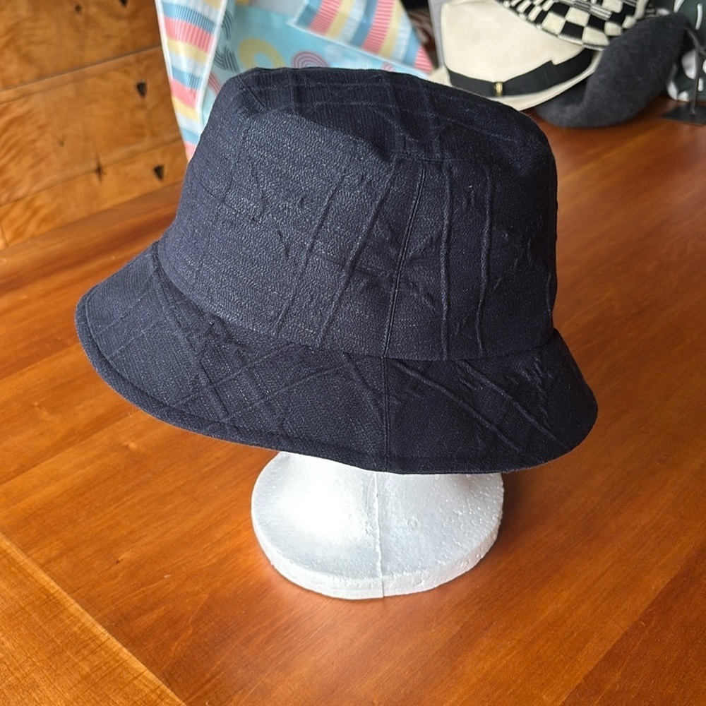 EUC DIOR womens dark blue denim bucket hat size 57 signature raised pattern - Picture 1 of 7